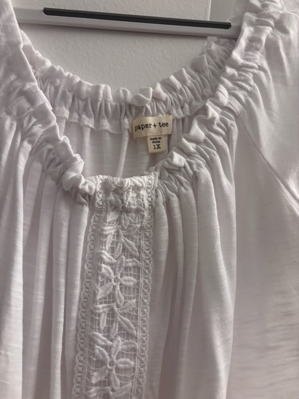 paper + tee White Peasant Blouse with Lace Front